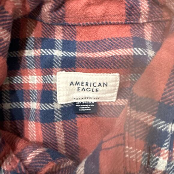 American Eagle Pink Orange Blue Plaid Cotton Button Up Flannel Shirt Size XS - Picture 3 of 6